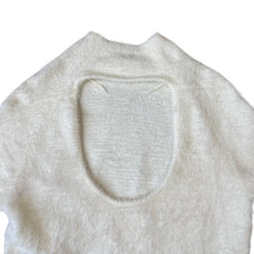 Anthropologie Maeve Women's Cream Mock Neck Eyelash Sweater‎ Tee Back Cutout - M - Picture 7 of 10